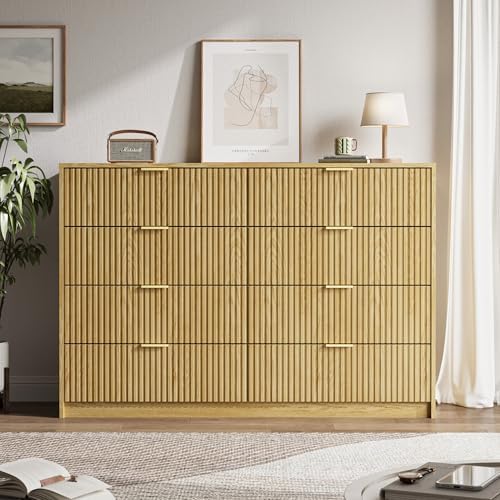 MAISONARIA Dresser for Bedroom, 8 Drawer Double Dresser, Modern Chest of Drawers for Bedroom, Living Room, Entryway and Closet, 15.7" D x 55" W x 37.4" H, Natural