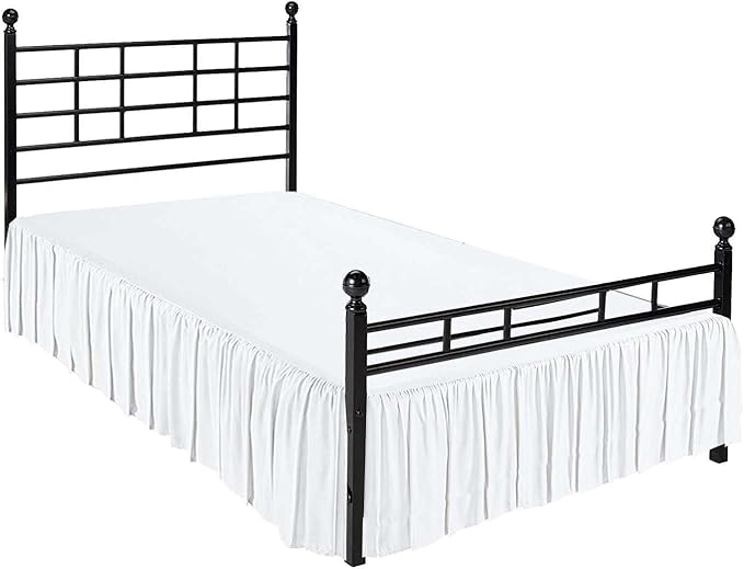 SlumberWell Queen Bed Skirt with Split Corners, Soft Microfiber, 15 Inch Drop, White Solid, Elegant Ruffled Design