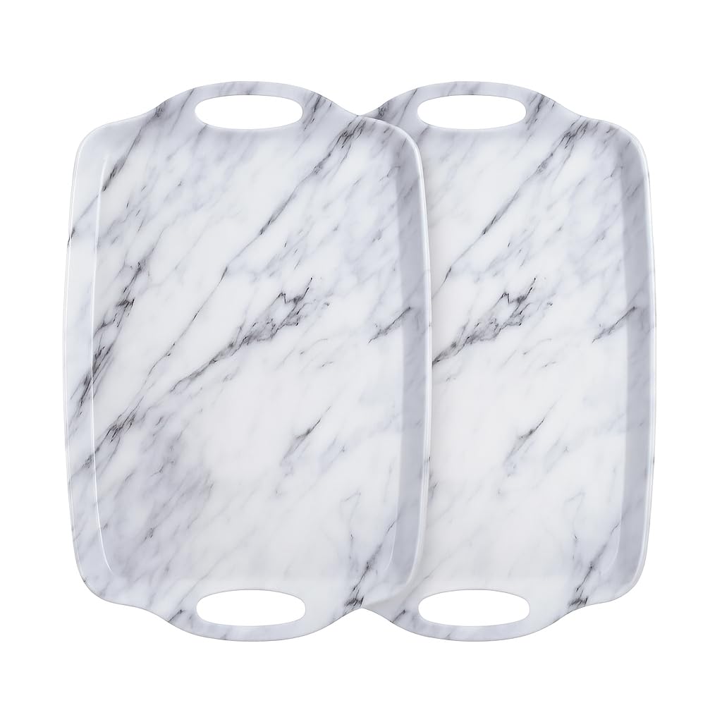 TP Melamine Serving Trays with Handles, 17” x 12”, Set of 2, Pure White