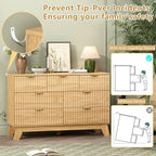 Wodeer 7 Drawer Fluted Dresser for Bedroom, Mid Century Modern Wooden Dresser with 7 Drawers, Dressers & Chests of Drawers with Metal Handle, TV Stand & Storage Organizer for Entryway, Hallway, Oak