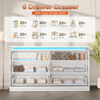 6 Drawer Dresser for Bedroom,47.24"Long White Chest of Drawers w/LED Lights