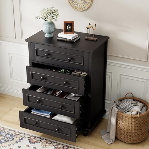 4 Drawer Dresser for Bedroom, 35'' Tall Storage Chest of Drawers, Black