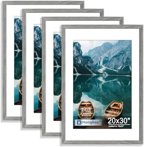 Hongkee 20x30 Frame Set of 4, 20 x 30 Grey Wood Style(Mat 16x24)