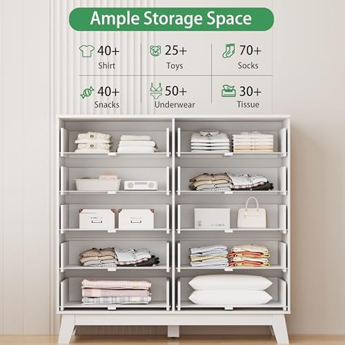 Xixini Fluted Dresser for Bedroom with 10 Drawers, 48" Wide Modern Chest of Drawers with Metal Handle, Wooden Dresser TV Stand, Wood Closet Clothes Storage Organizer for Living Room, Hallway, White