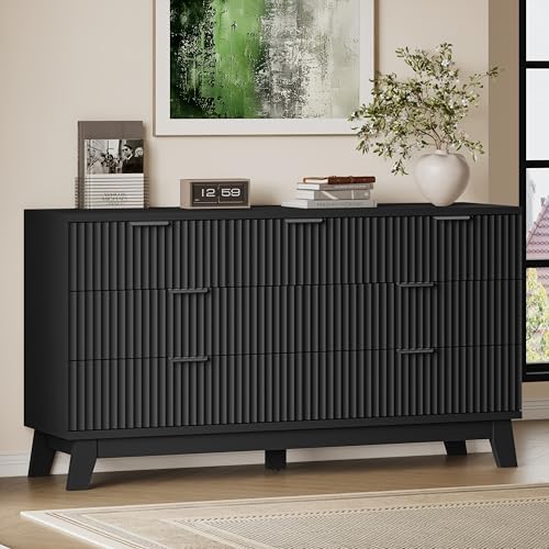 BORNOON 57" Long Dresser for Bedroom, 7-Drawer Fluted Chest, Wide Wood Storage Dresser with Metal Slides and Handles, Stable Base, Modern Clothes Organizer for Primary Suite, Guest Room, Nursery