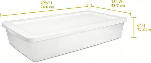 (2 Pack) 41 Quart Under Bed Storage Containers, Clear Rigid Plastic Underbed Storage Bins with Snap-On Lid, Stackable Flat Organizer Boxes for Bedroom Closet Home, White
