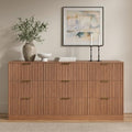 9 Drawer Dresser for Bedroom, 63" Wide Modern Fluted Chest of Drawers, Wooden Dresser with Gold Metal Handles, Mid Century Large Dresser TV Stand for Living Room Hallway Light Walnut