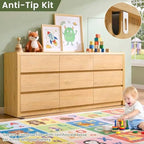 Modern 9 Drawers Dresser for Bedroom, 63” Wide Large Dressers & Chest of Drawers, Front Rounded Corner Handleless Design, Storage Dressers Organizer for Hallway, Living Room, Natural Color