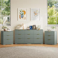 9 Drawer Dresser and Nightstand Sets for Bedroom, Modern Fluted 3 Pcs Bedroom Dresser Furniture Sets, Wood Chest of Drawers and Nightstand Set of 2 with Metal Handles, Green