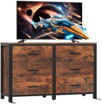 Rustic Brown Dresser for Bedroom, Wide Wood Dressers Furniture with 6 Wooden Drawer and Metal Frame, TV Stand with Deep Drawer (Rustic Brown)