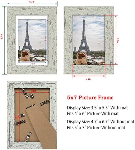Hongkee 5x7 Picture Frame Set of 4, Made of Real Glass and Sage Green Wooden Frame, 5 by 7 Photo for Wall or Tabletop - Display Picture 4x6 with Mat or 5x7 Without Mat
