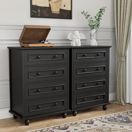 4 Drawer Dresser for Bedroom, 35'' Tall Storage Chest of Drawers, Black