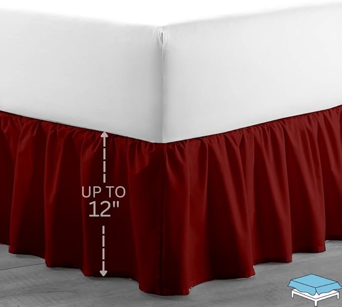 Ruffle Bed Skirt with Split Corners, Microfiber Dust Ruffled for a Perfectly Tailored Bedding Ensemble, Wrinkle and Fade Free, Easy Fit, Full Size 12 Inch Drop, Burgundy