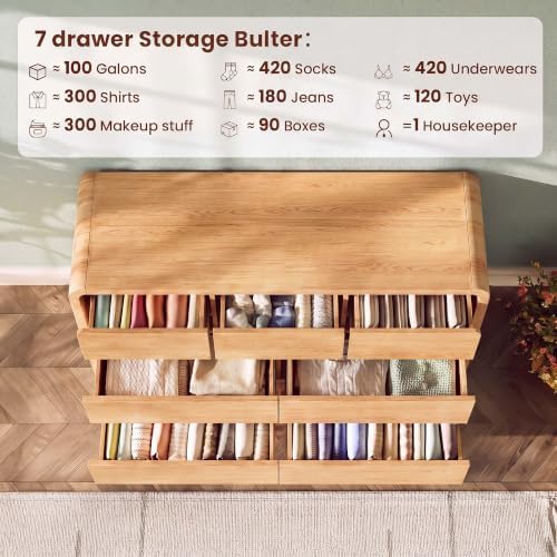 Modern 54" Wide 7 Drawers Dresser with Curved Profile Design,Oak