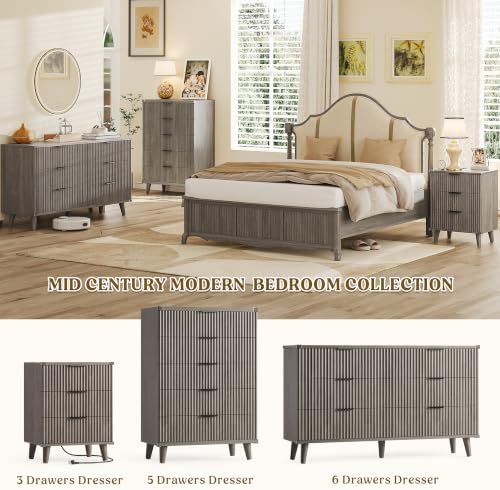 3 Drawers Nightstands Set of 2 w/Charging Station, Modern Fluted Dresser