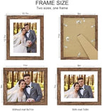 Hongkee 9x11 Picture Frame Set of 4, Made of Real Glass and Rustic Brown Frame - Display Picture 7x9 with Mat or 9x11 Without Mat, 9 by 11 Photo for Wall or Tabletop