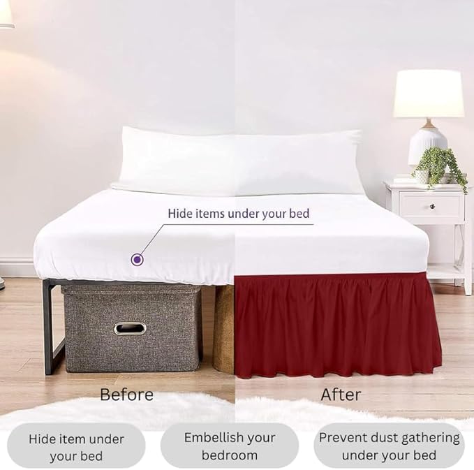 Ruffle Bed Skirt with Split Corners, Microfiber Dust Ruffled for a Perfectly Tailored Bedding Ensemble, Wrinkle and Fade Free, Easy Fit, Full Size 12 Inch Drop, Burgundy