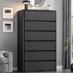 Standifurno Black 56" Tall Dresser for Bedroom, Fluted Modern 6 Drawers Deep Dressers, Wood Chest of Drawers with Handleless, Curved Profil Storage Closet Dressers for Bedroom, Living Room, Hallway