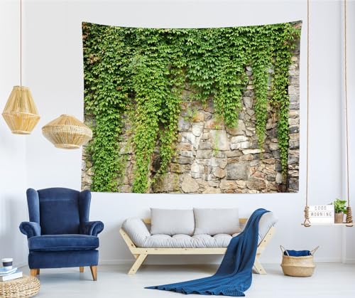 BELECO 10x6.5ft Fabric Green Leaves Wall Backdrop Old Stone Wall with Green Leaves Vine Spring Garden Nature Backdrop Greenery Banner Background Home Decor Wedding Birthday Photoshoot Studio Props - size: 10x6.5FT