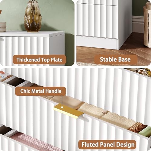 47.2" Wide Fluted 8 Drawer Dresser for Bedroom, White