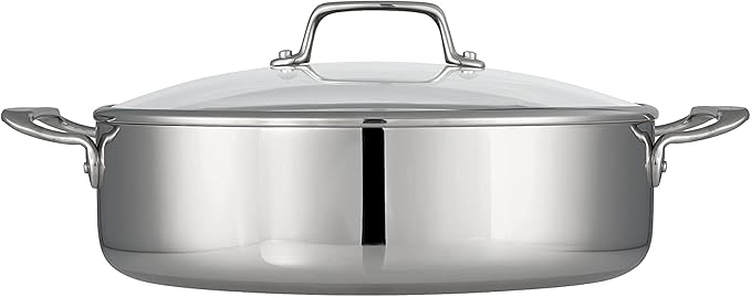 Tramontina Tri-Ply Clad Stainless Steel 6-Quart Braiser Pan with Glass Lid, Induction-Ready, Dishwasher-Safe, NSF-Certified