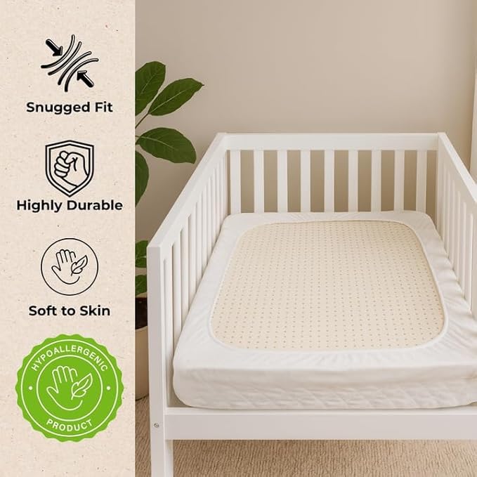 Organic Cotton Crib Mattress Protector (Water-Resistant) - Breathable Fitted Liner Pad, GOTS-Certified, Hypoallergenic, Made in USA - Bassinet 30"x15" - Pack of 2
