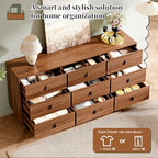 Chrangmay Modern Chest of Drawers with 9 Drawers,Deep Drawers,Clothes Organizer,Large Storage Cabinet for Living Room, Bedroom,Hallway,with Anti-Tipping Device, Caramel