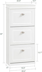 Haotian Narrow Shoe Cabinet, Slim Shoe Rack Entryway, Hidden Shoe Storage Organizer with 3 Flip Drawer for Hallway White FSR94-W