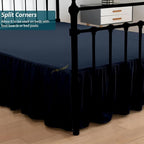 Shreem Linen Ruffled Bed Skirt with Split Corners, Gathered Style, 100% Microfiber, 12-Inch Drop, Dust Ruffle Bedskirt with Platform, Twin-XXL, Navy Blue