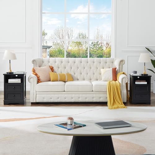 Farmhouse 2 Drawers Dresser for Bedroom,Black Dresser with Charging Station