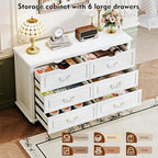 Chrangmay Modern 6 Drawers Dresser Chests for Bedroom,TV Stand,47.2 Wide Chest of Drawers with Handle,Clothes Organizer,Large Storage Cabinet for Living Room,Hallway,with Anti-Tipping Device,Cream
