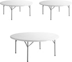 PRO&Family Commercial Round Folding Table, White Top, Powder-Coated Steel Frame, High-Impact Polyethylene Construction, Perfect for Wedding, Party, Shool, Church. (3, 72")