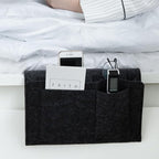 Bringsine 5 Pockets Bedside Caddy, Felt Bed Storage Organizer Hanging Bag Holder for Magazine Book Phone Tablet iPad Cables Remote and Glasses Holder Home Dorm Bed Sofa-Black
