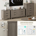 Wood Tall 6 Drawers Dresser, 53.2" W Fluted Modern Dressers for Bedroom