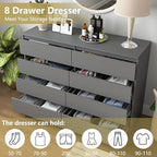 Grey Dresser for Bedroom,Modern Large 8 Drawer Dresser with Deep Drawer,Wide Storage Chest of Drawer,Wood Bedroom Storage Organizer Furniture,TV Stand for Living Room