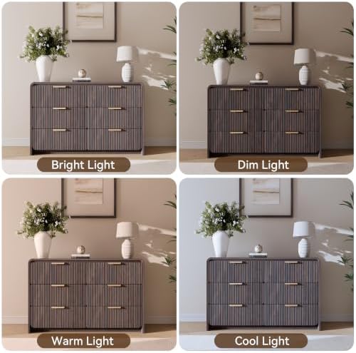 47" Fluted 6 Drawer Dresser for Bedroom, Living Room, Entryway Black Walnut