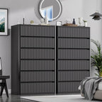 Standifurno Black 56" Tall Dresser for Bedroom, Fluted Modern 6 Drawers Deep Dressers, Wood Chest of Drawers with Handleless, Curved Profil Storage Closet Dressers for Bedroom, Living Room, Hallway