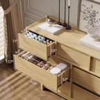 7 Drawer Oak Dresser for Bedroom, 51.5" Wide Mid Century Modern Dresser