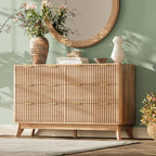 47" Wide Fluted 6 Drawers Dresser for Bedroom,Curved Edge,Oak
