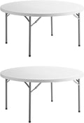 PRO&Family Commercial Round Folding Table, White Top, Powder-Coated Steel Frame, High-Impact Polyethylene Construction, Perfect for Wedding, Party, Shool, Church. (2, 60")