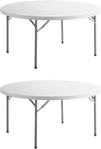 PRO&Family Commercial Round Folding Table, White Top, Powder-Coated Steel Frame, High-Impact Polyethylene Construction, Perfect for Wedding, Party, Shool, Church. (2, 60")