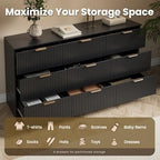 MALOL Fluted 9 Drawer Dresser for Bedroom, 59" Wide Wood Chest of Drawers with Metal Handle, Long Dresser Storage Organizer TV Stand for Closet, Living Room, Hallway, Black