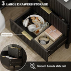 3 Drawers Nightstands Set of 2 w/Charging Station, Modern Fluted Dresser
