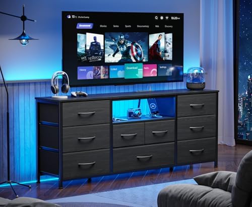 Furnulem 55" Dresser for Bedroom, 9 Drawer Dresser TV Stand for 55"-65" TV
