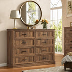 Farmhouse 8 Drawer Dresser for Bedroom, 55" Walnut Dresser with TV Stand