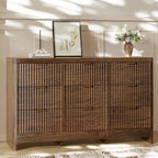 Fluted 9 Drawer Dresser for Bedroom, 59" Horizontal Wide Modern Low Profile Chest of Drawers with Metal Handle & Storage, Long Wooden Dresser TV Stand for Living Room & Closet, Walnut Brown Dresser