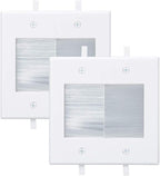 2 Gang Brush Wall Plate White Built in Low Voltage Mounting Bracket for Cables Pass Through 2 Pack