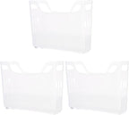 OMISTAR 3 Pcs Clear Plastic Pantry Storage Organizer Bins, 13.4 x 9.8 x 3.5 in Rolling Storage Baskets with Wheels and Handles, Stackable Freezer Organizer Bins for Kitchen, Office