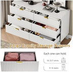 Wodeer 6 Drawer Fluted Dresser for Bedroom, Mid Century Modern Dresser with 6 Drawers, Dressers & Chests of Drawers with Metal Handle, TV Stand & Storage Organizer for Entryway, Hallway, White
