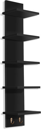 Sorbus 5 Tier Wall Shelf Unit with Hooks, Vertical Column Utility Shelving for Home Decor and Storage Organizer, Wall-Mounted Floating Shelves for Bathroom Storage, Bedroom, Living Room